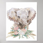 Poster Nurserie éléphant bébé aquarelle tropical bohème (Devant)