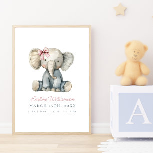 Poster Nurserie Éléphant Bébé Bleu Aquarelle Personnalisa