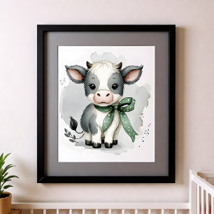 Poster Nurserie Ferme Animaux Vache Teinte de Couleur