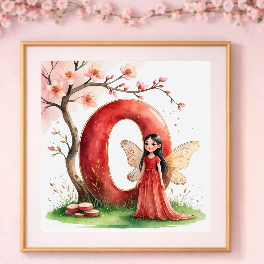 Poster Nurserie Fille Lettre O Fée Florale