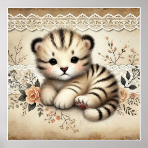 Poster Nurserie Fleur Bébé Tigre