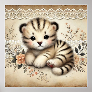 Poster Nurserie Fleur Bébé Tigre