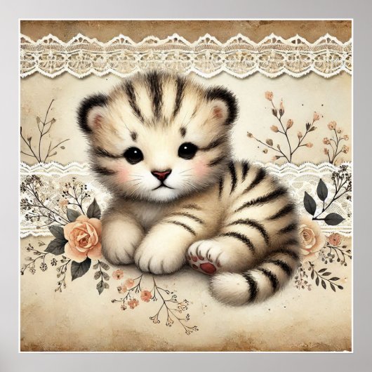 Poster Nurserie Fleur Bébé Tigre (Devant)