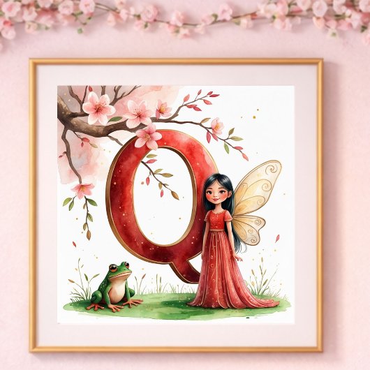 Poster Nurserie Lettre Q Fée Florale pour Bébé Fille