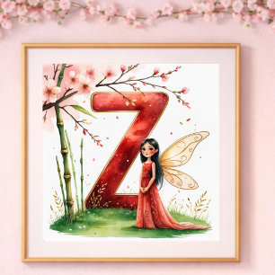 Poster Nurserie Lettre Z Fée Florale pour Bébé Fille