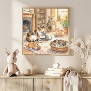 Poster Nurserie Mama Chat et Chatons