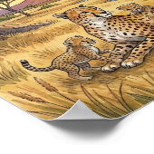 Poster Nurserie Mama Guépard et ses petits (Coin)
