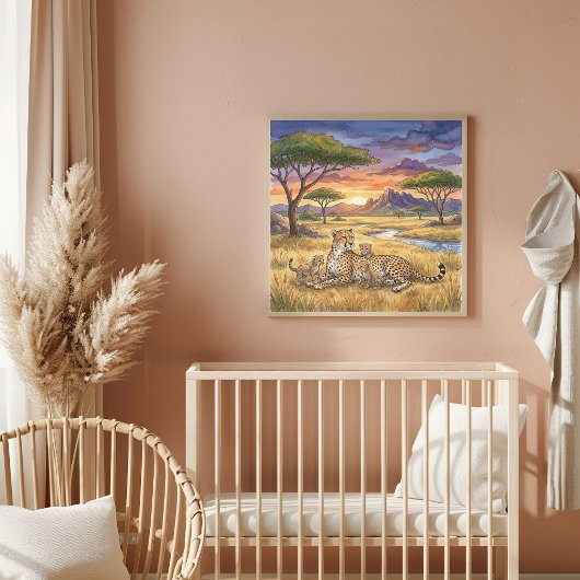 Poster Nurserie Mama Guépard et ses petits