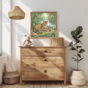 Poster Nurserie Mama Jaguar et petits