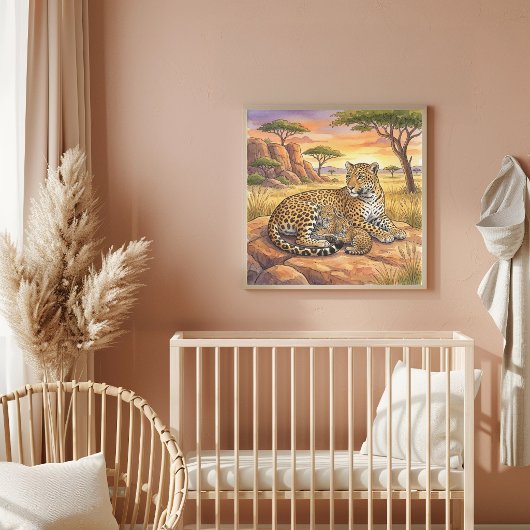 Poster Nurserie Mama Léopard et ses petits