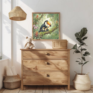 Poster Nurserie Mama Toucan et Bébés
