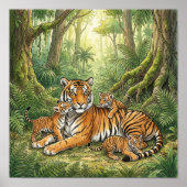 Poster Nurserie Maman Tigre et ses petits (Devant)
