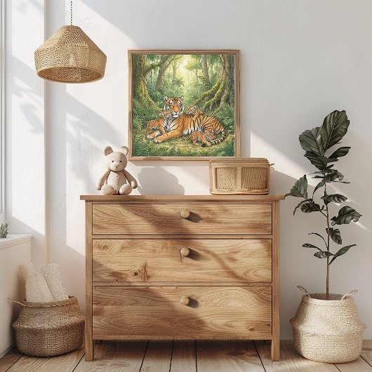 Poster Nurserie Maman Tigre et ses petits