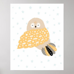 Poster Nurserie moderne scandi mignonne avec hibou et éto