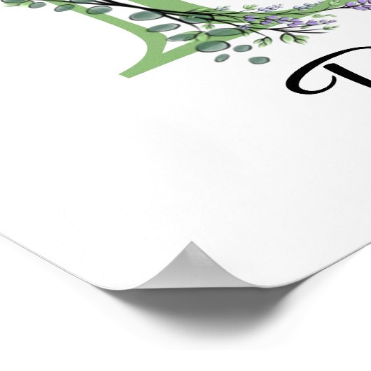 Poster Nurserie Monogram B Lavande Eucalyptus  (Coin)