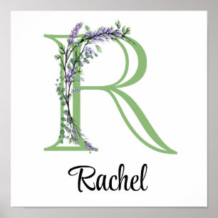 Poster Nurserie Monogramme R Lavande Eucalyptus