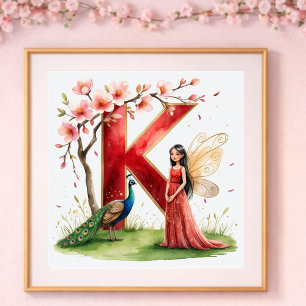 Poster Nurserie pour Bébé Fille Lettre K Fée Florale