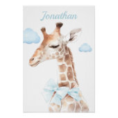 Poster Nurserie pour bébé garçon avec une girafe portant  (Devant)
