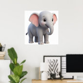Poster Nursery Cartoon Éléphant de Bébé Mignon (Bureau à domicile)