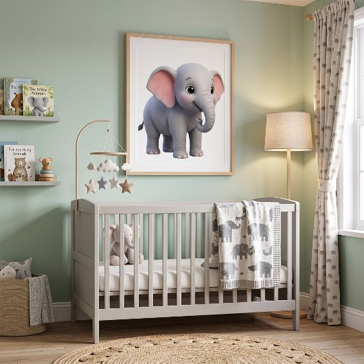 Poster Nursery Cartoon Éléphant de Bébé Mignon