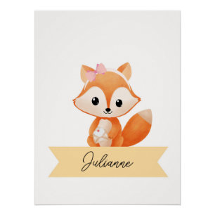Poster Nursery de renard mignon personnalisé