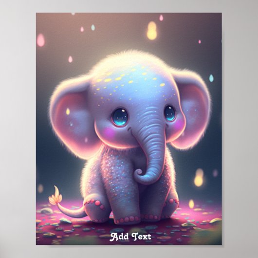 Poster Nursery éléphant bébé pastel rose fantaisiste mign (Devant)