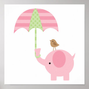Poster Nursery Fille Éléphant Rose Mignon
