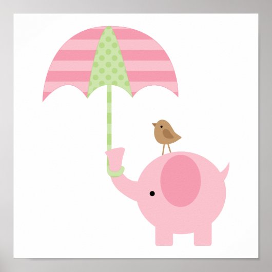 Poster Nursery Fille Éléphant Rose Mignon (Devant)
