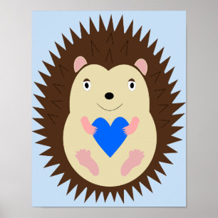 Poster Nursery Hérisson Cœur Bleu Petit Garçon