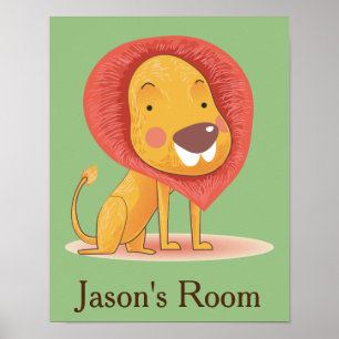 Poster Nursery Jaune Orange mignon lion personnalisé