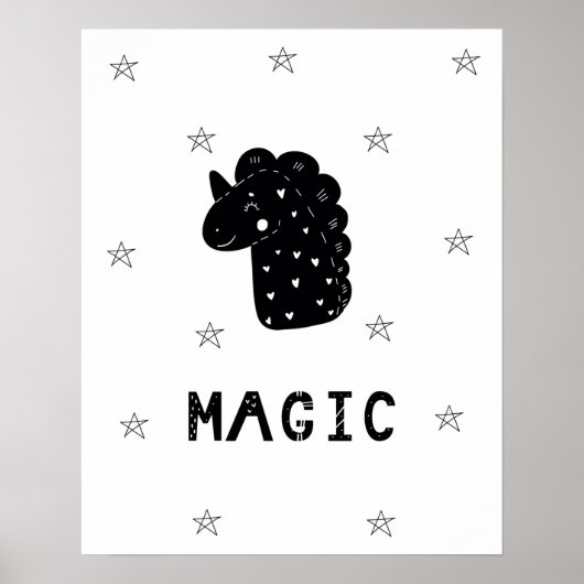 Poster Nursery licorne scandi moderne avec étoiles (Devant)
