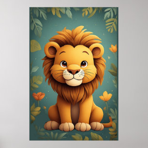 Poster Nursery Lion Mignon Décor Jungle Animaux de la Sav