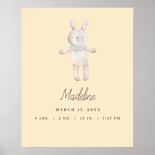 Poster Nursery personnalisable Lapin Rose Jaune Clair (Devant)
