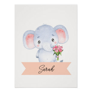 Poster Nursery pour éléphant mignon personnalisé