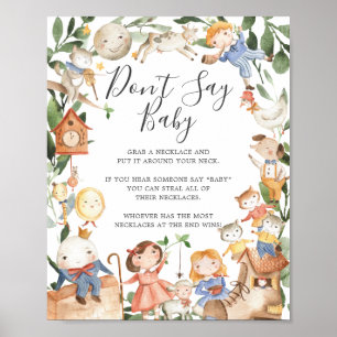 Poster Nursery Rhymes Baby shower Ne pas dire Baby Sign