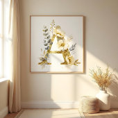 Poster Nursery Romantic Floral A Letter Gold Effect