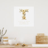 Poster Nursery Romantic Floral T Letter Gold Effect (Cuisine)