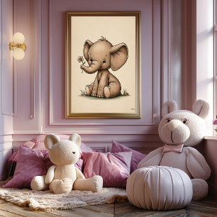 Poster Nursery Scandinave Minimaliste Éléphant de Bébé Mi