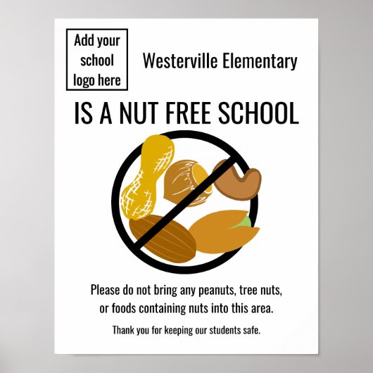 Poster Nut Free School Personalized Sign With Logo (Devant)