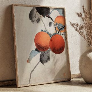 Poster Nuthatcher atop Persimmons by Ohara Koson Japanese