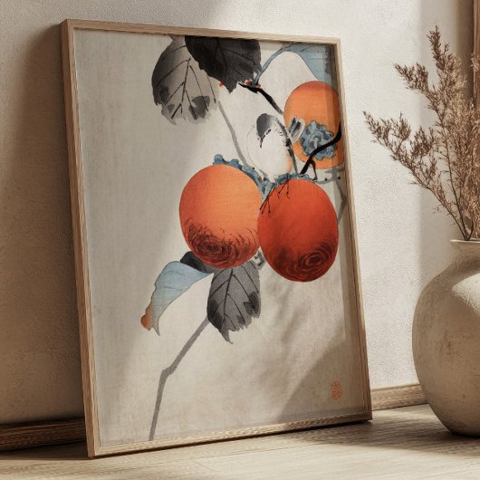 Poster Nuthatcher atop Persimmons by Ohara Koson Japanese