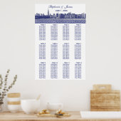 Poster NYC large Skyline Etted BW Blue Greek Key S (Cuisine)