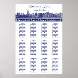 Poster NYC large Skyline Etted BW Blue Greek Key S
