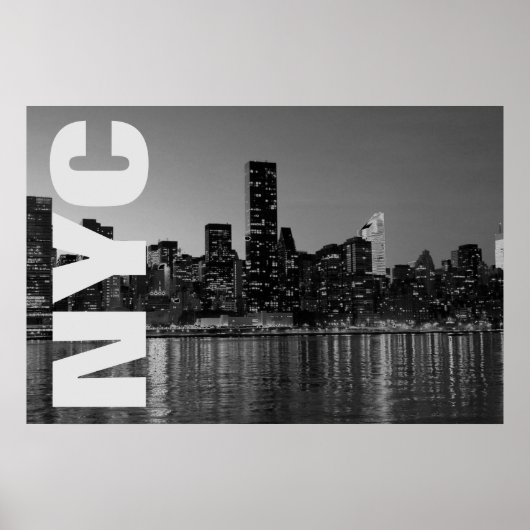 Poster NYC New York City Manhattan Nuit Noir Blanc (Devant)