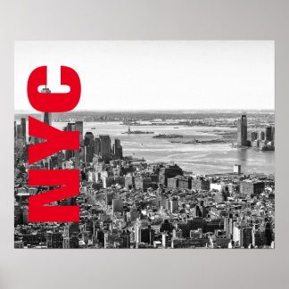 Poster NYC noir blanc rouge New York City Skyline