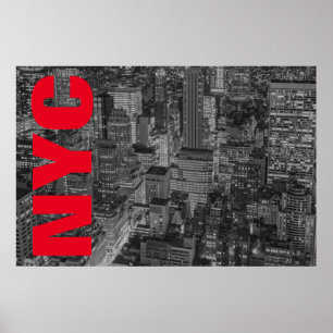 Poster NYC noir blanc rouge New York City Skyline