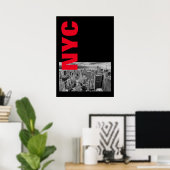 Poster NYC noir blanc rouge Vintage Manhattan (Bureau à domicile)