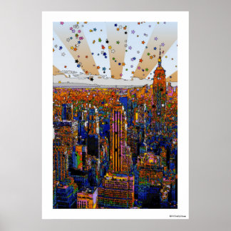 Poster NYC psychédélique Skyline : ESB, WTC #1