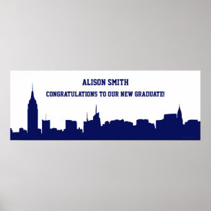 Poster NYC Skyline Silhouette Graduation Party Banner NB