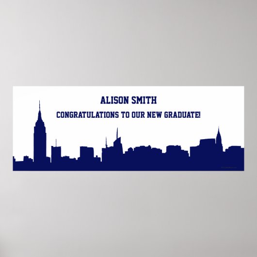 Poster NYC Skyline Silhouette Graduation Party Banner NB (Devant)